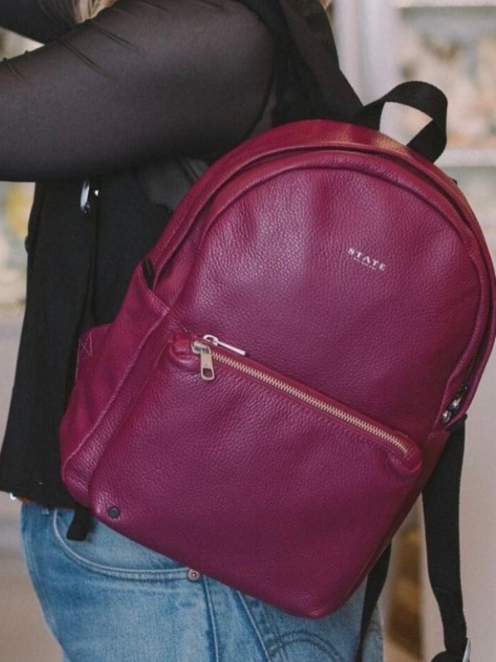 STATE Dahlia Backpack Mini Lorimer Purple Dark Fuschia Pebbled Leather Backpack